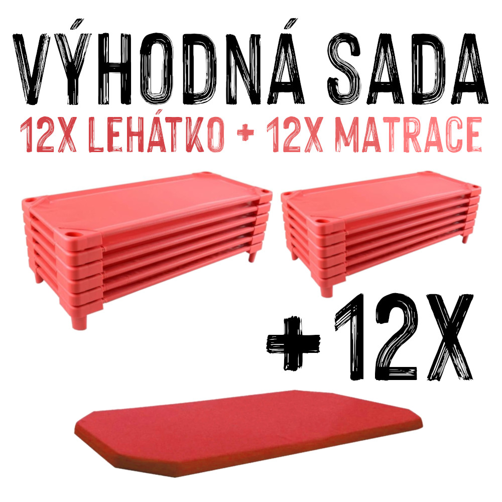 VÝHODNÁ SADA - 12x Dětské lehátko s matrací LEONTÝNKA, červené