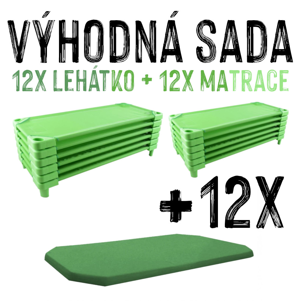 VÝHODNÁ SADA - 12x Dětské lehátko s matrací LEONTÝNKA, zelené