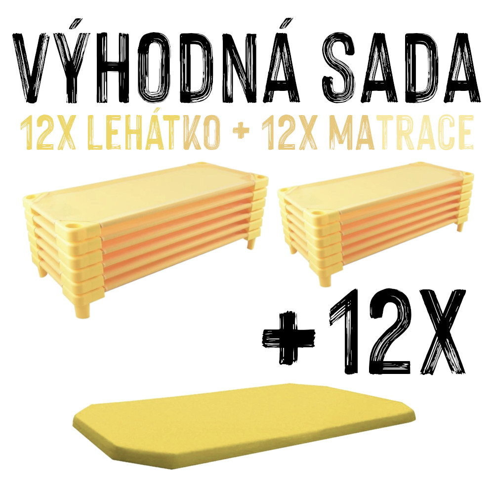 VÝHODNÁ SADA - 12x Dětské lehátko s matrací LEONTÝNKA, žluté