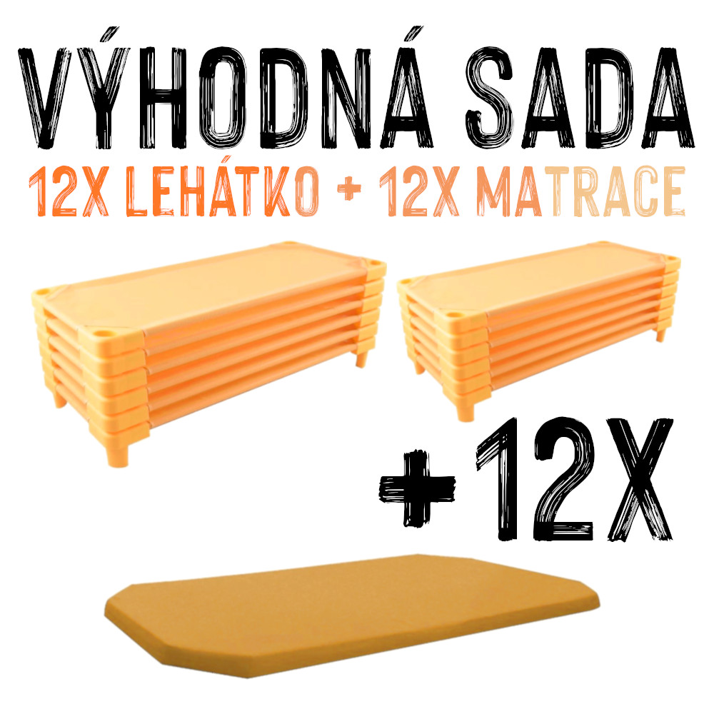 VÝHODNÁ SADA - 12x Dětské lehátko s matrací LEONTÝNKA, oranžové