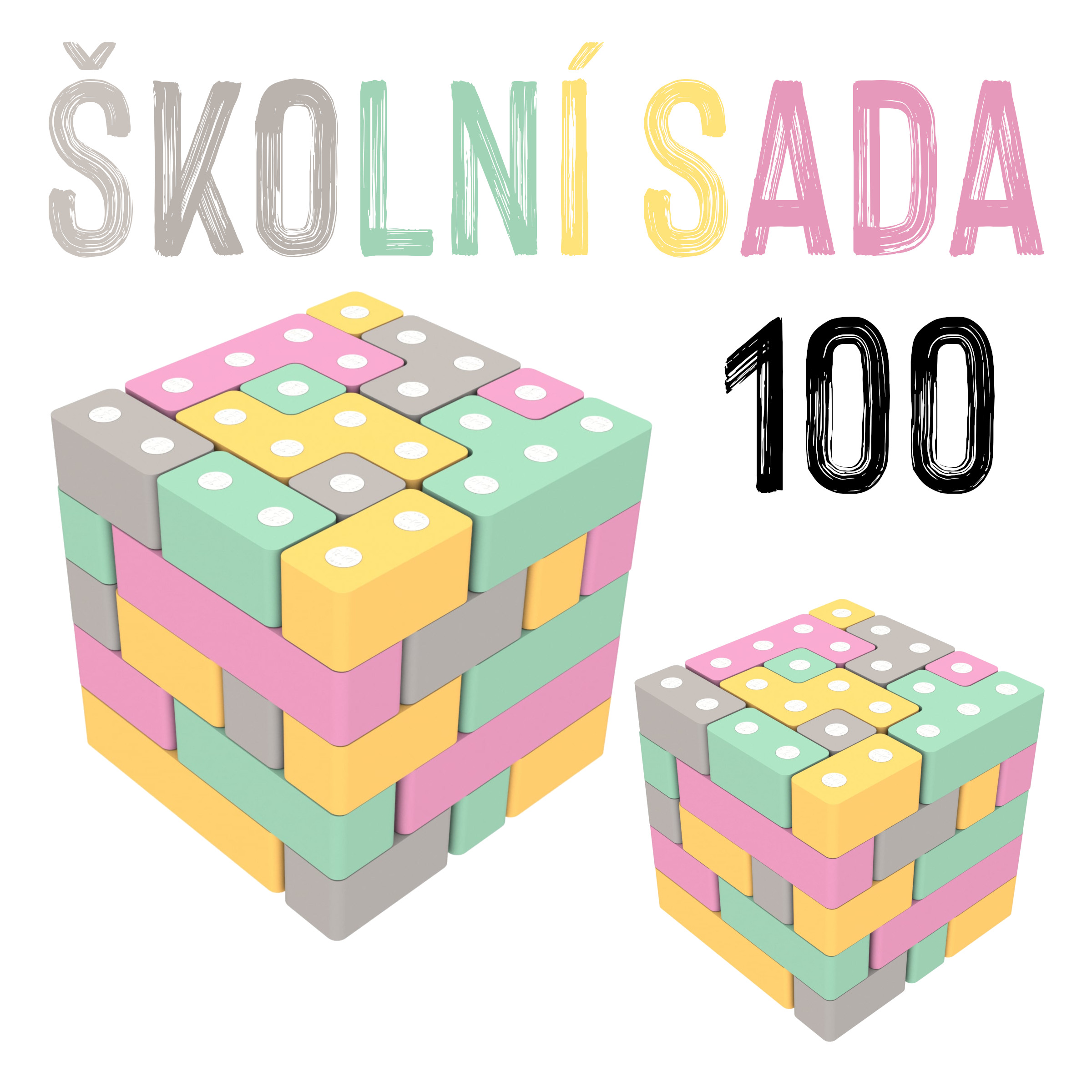 ŠKOLNÍ SADA - 2x Magnetická stavebnice TUKI, 50 dílů (100 celkem)