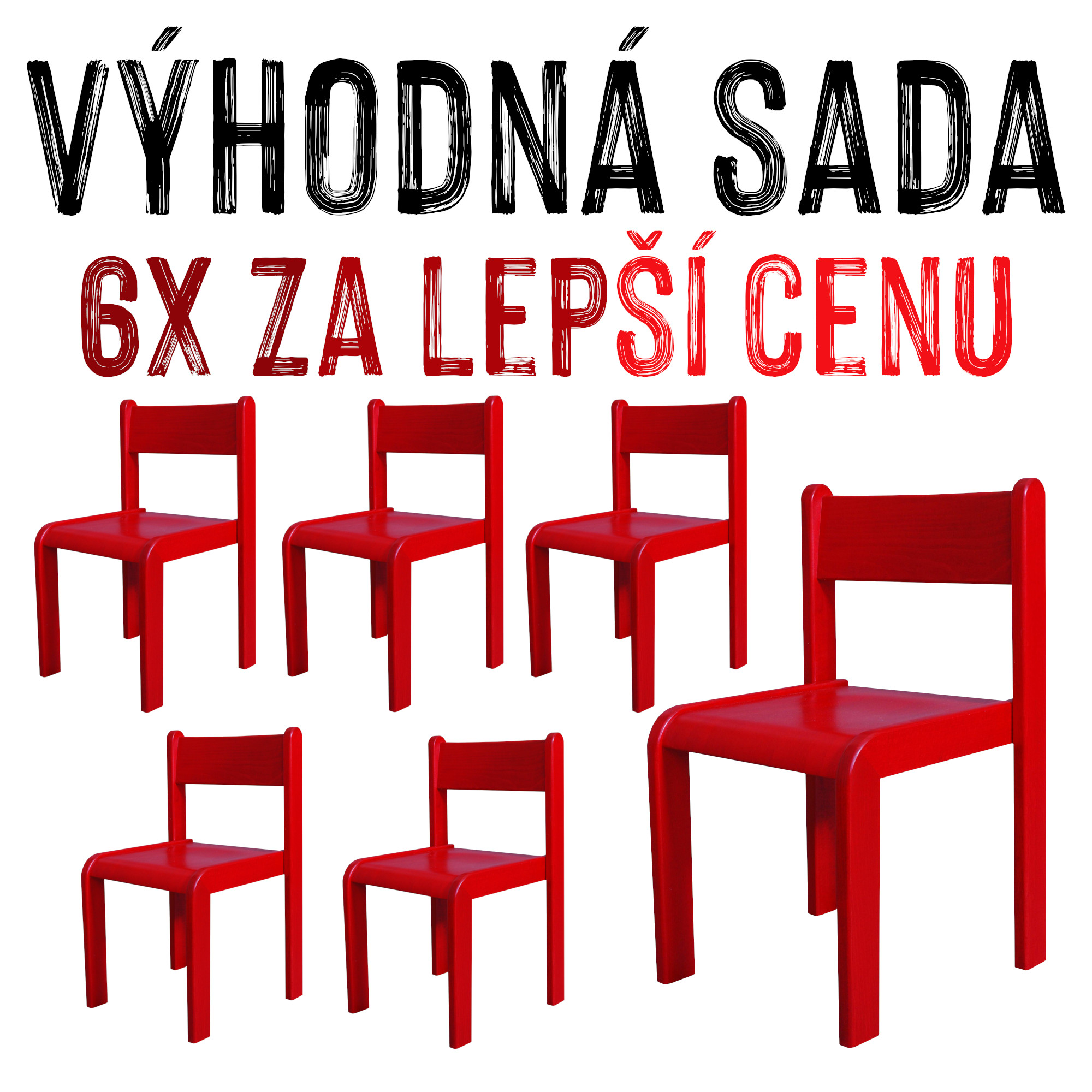 VÝHODNÁ SADA - 6x Dětská buková židle NORA, celobarevná, červená