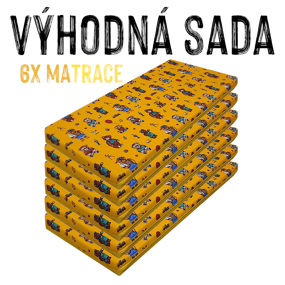 VÝHODNÁ SADA - 6x Dětská molitanová matrace, látka / kortexin, žlutý medvídek