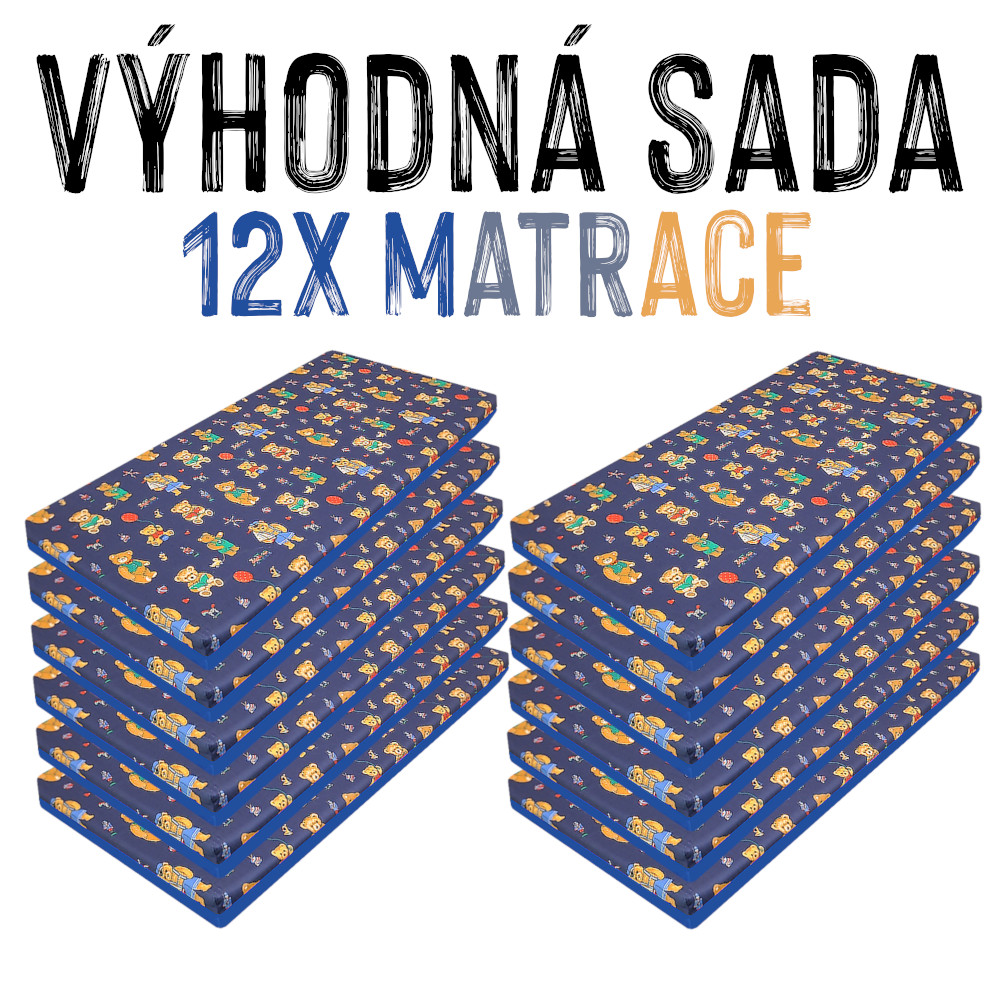 VÝHODNÁ SADA - 12x Dětská molitanová matrace, látka / kortexin, modrý medvídek 120x60x8 cm