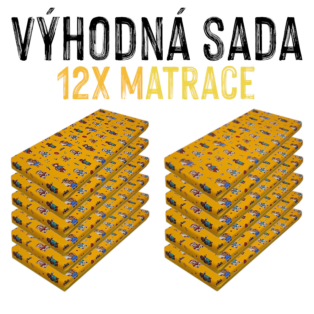 VÝHODNÁ SADA - 12x Dětská molitanová matrace, látka / kortexin, žlutý medvídek 120x60x8 cm