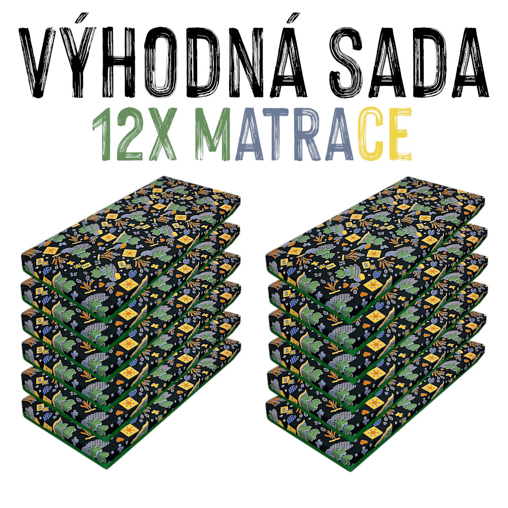 VÝHODNÁ SADA - 12x Dětská molitanová matrace, látka / kortexin, zelená žabička 120x60x8 cm