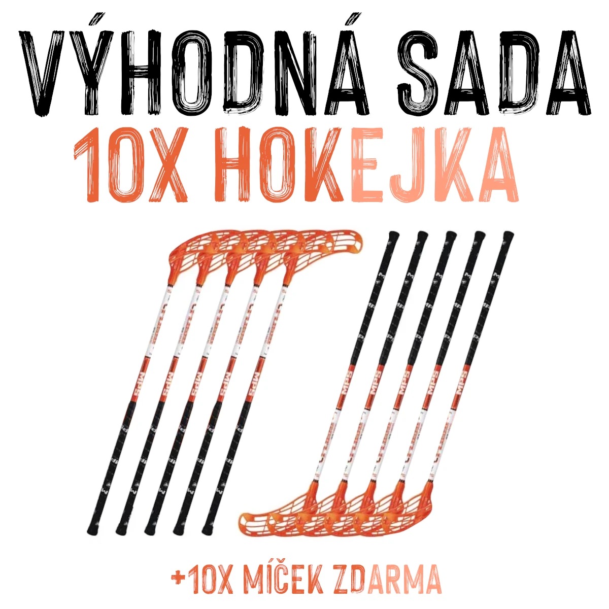 VÝHODNÁ SADA - 10x Florbalová hůl MPS Flash Junior Oranžová, 85 cm
