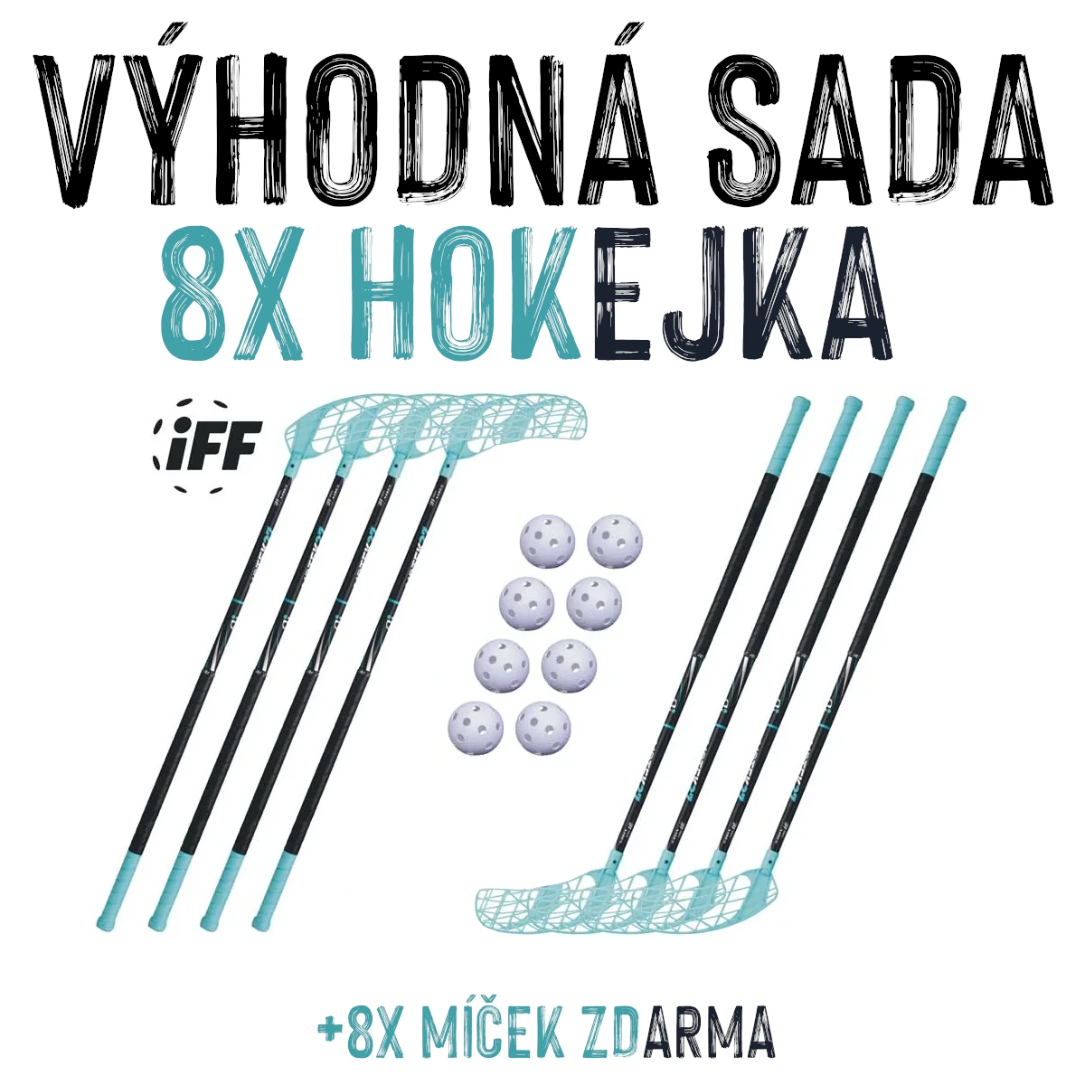 VÝHODNÁ SADA - 8x Florbalová hůl Accufli AirTek IFF Modrá, 100 cm
