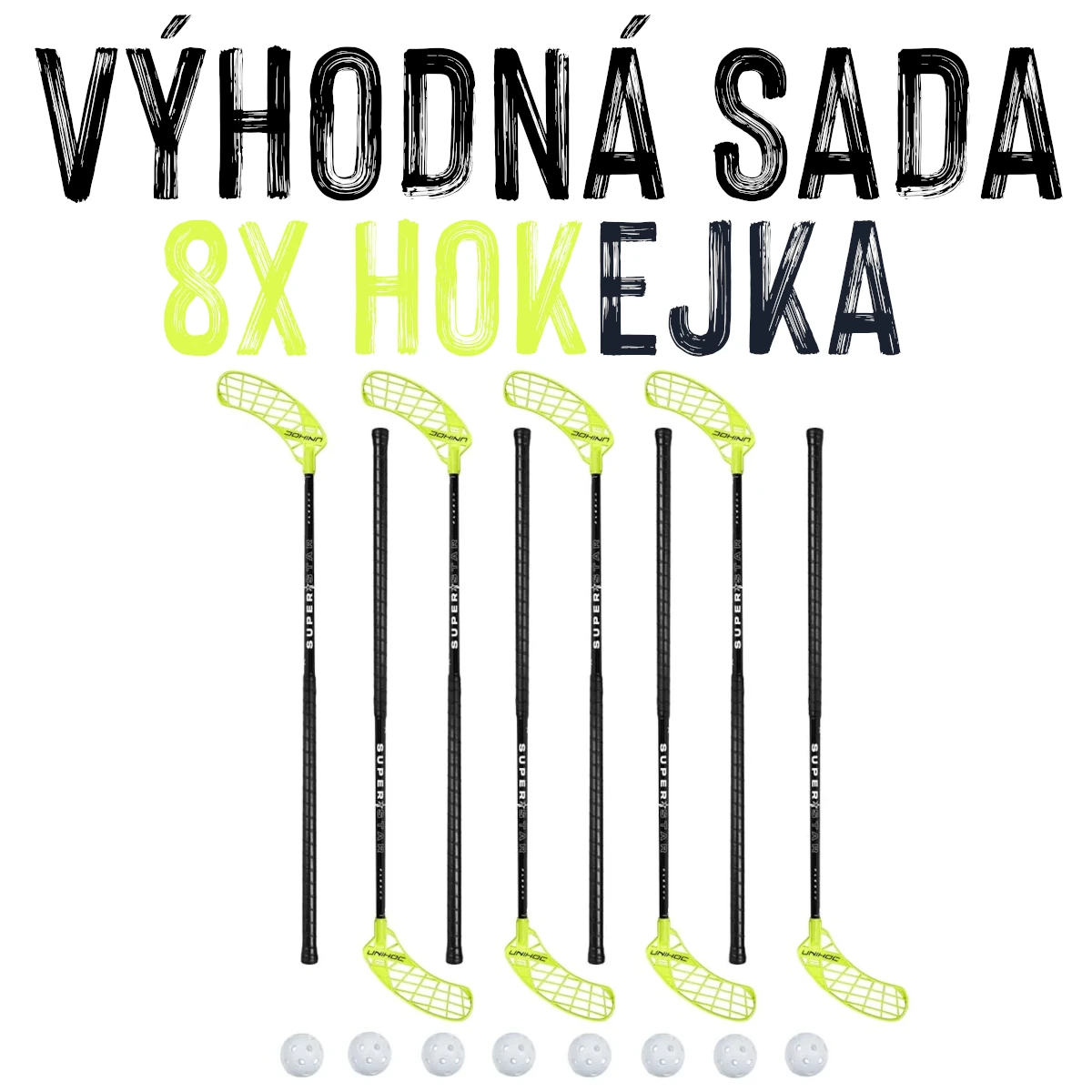 VÝHODNÁ SADA - 8x Unihoc Superstar Žlutá, 100 cm