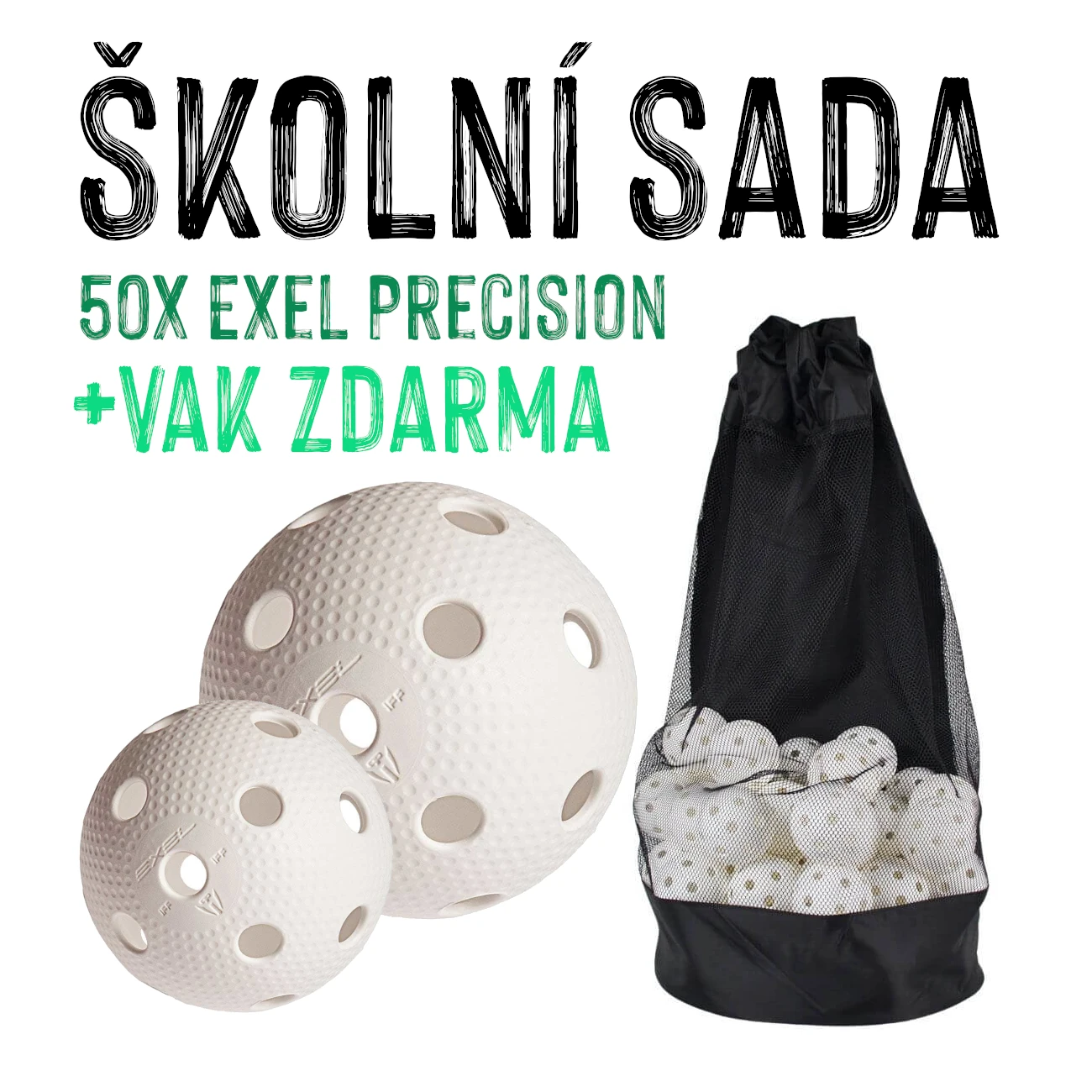 ŠKOLNÍ SADA - 50x Florbalový míček EXEL Precision, bílá