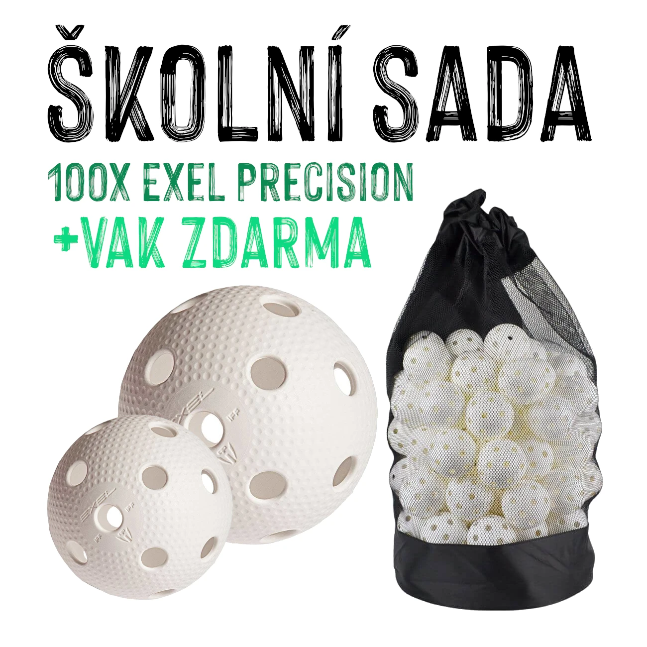 ŠKOLNÍ SADA - 100x Florbalový míček EXEL Precision, bílá