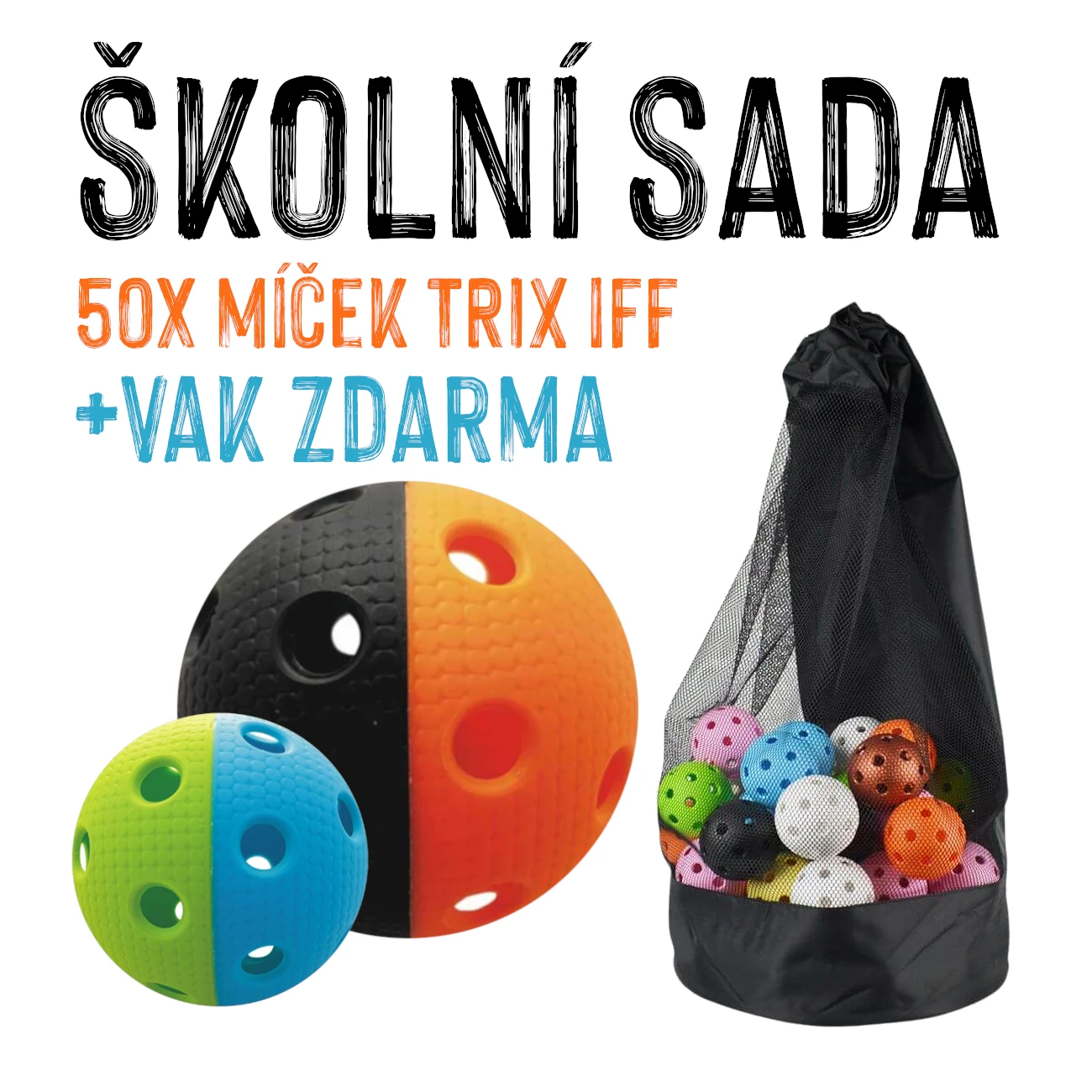 ŠKOLNÍ SADA - 50x Florbalový míček TRIX IFF Color DUO, mix barev